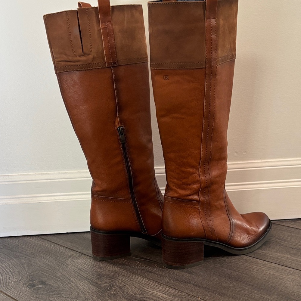 Women's Tall Tan Leather Heeled Boots - Picture 4 of 11